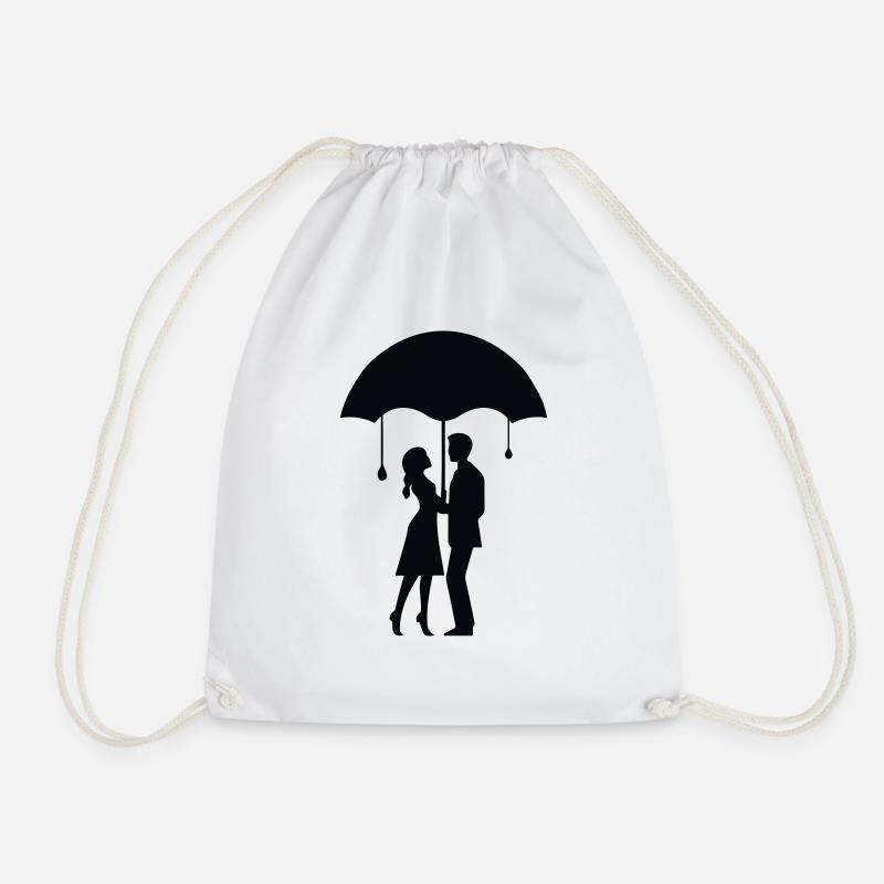 Couple Under Umbrella - Drawstring Bag - white