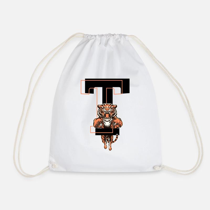 Tiger Buchstabe T - Geschenkidee - Turnbeutel - Weiß