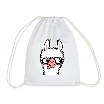 Llama Nerd Geek Horn-Rimmed Glasses Smart Funny Grimace - Drawstring Bag - white - Front