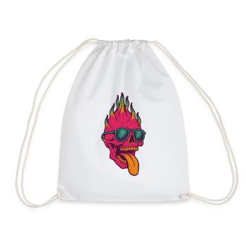 Dragon Fruit Skull With Sunglasses Tongue Skeleton - Drawstring Bag - white - Front