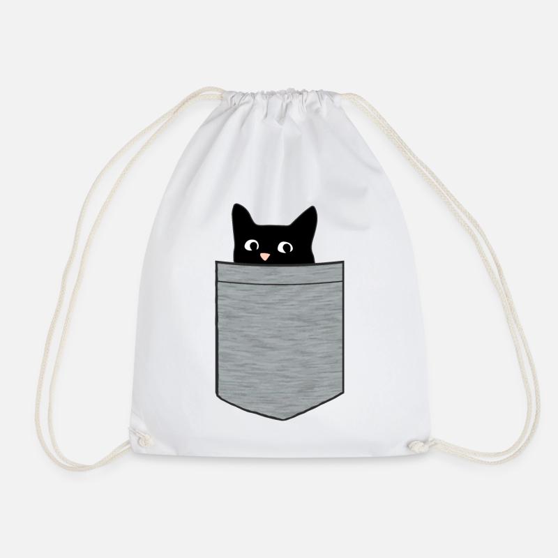 Schwarzes Kätzchen in Brusttasche - Turnbeutel - Weiß