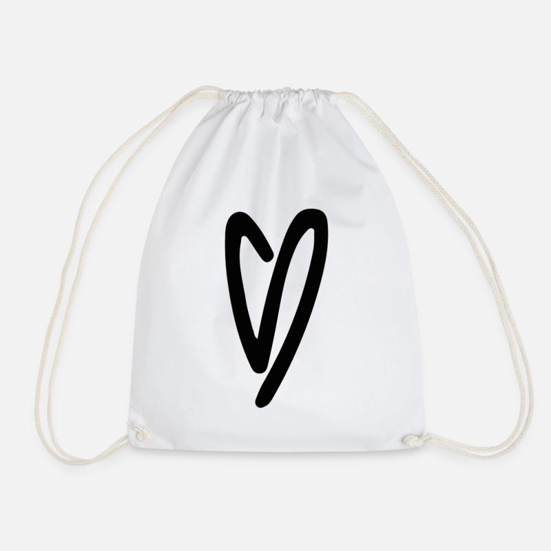 Hand-drawn heart line design - Drawstring Bag - white