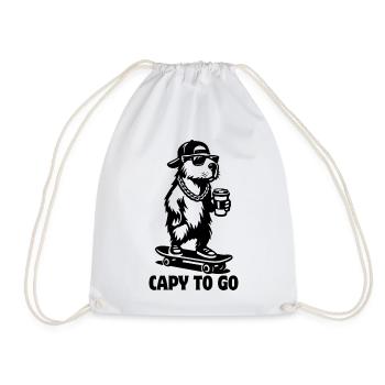 Capy to go | Capybara Skateboard | Coffee - Drawstring Bag - white - Front