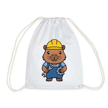 Niedlicher Capybara-Ingenieur-Maskottchen-Standardentzeichner - Turnbeutel - Weiß - Vorne