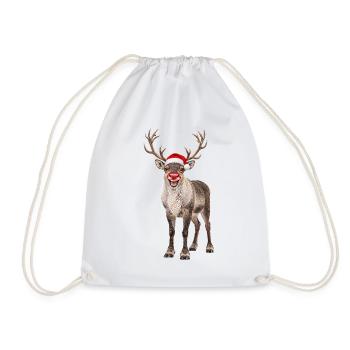 Rentier mit Weihnachtsmütze Rudolf - Turnbeutel - Weiß - Vorne