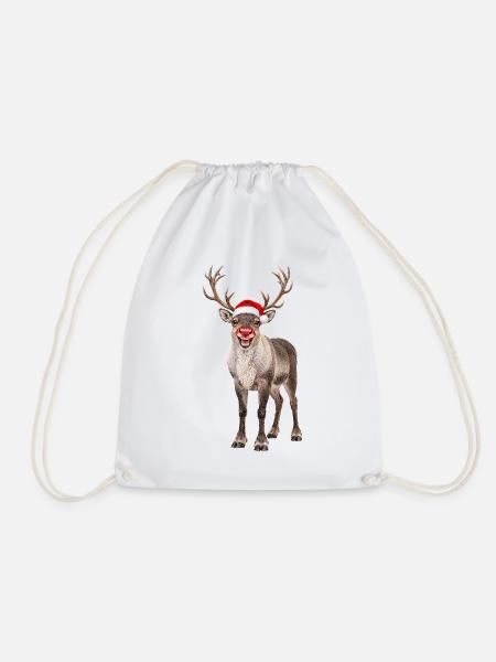 Rentier mit Weihnachtsmütze Rudolf - Turnbeutel - Weiß