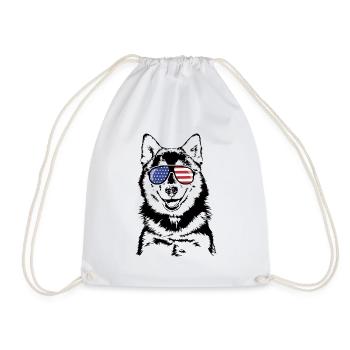 POMSKY America Flag Dogs Wilsigns - Drawstring Bag - white - Front