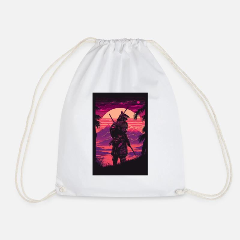Samurai Vaporwave 80s Retro Japan Sakura 90s Anime - Drawstring Bag - white