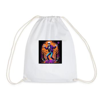 Skeleton Halloween Dance Cemetery Pumpkin Retro - Drawstring Bag - white - Front