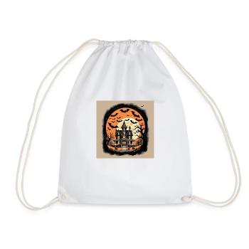 Ghost Castle Halloween Pumpkin Bat - Drawstring Bag - white - Front