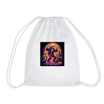 Skeleton Halloween Dance Cemetery Pumpkin Retro - Drawstring Bag - white - Front