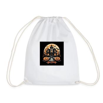 Ghost Castle Halloween Pumpkin Bat - Drawstring Bag - white - Front