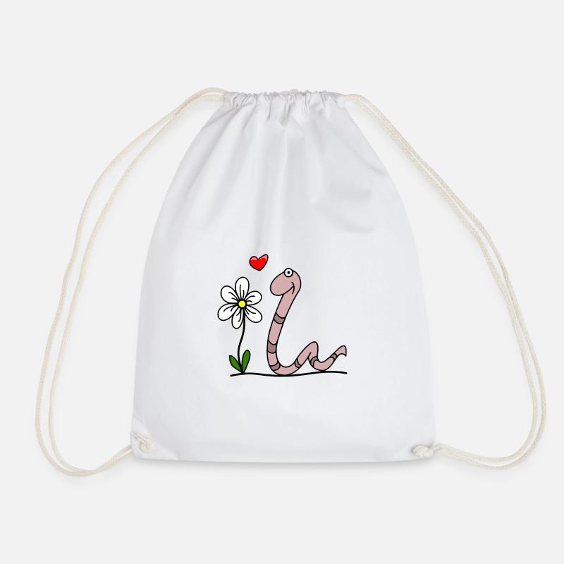 Worm with flower - Drawstring Bag - white