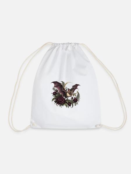 Gothic-Fledermaus mit dunklen Rosen - Turnbeutel - Weiß