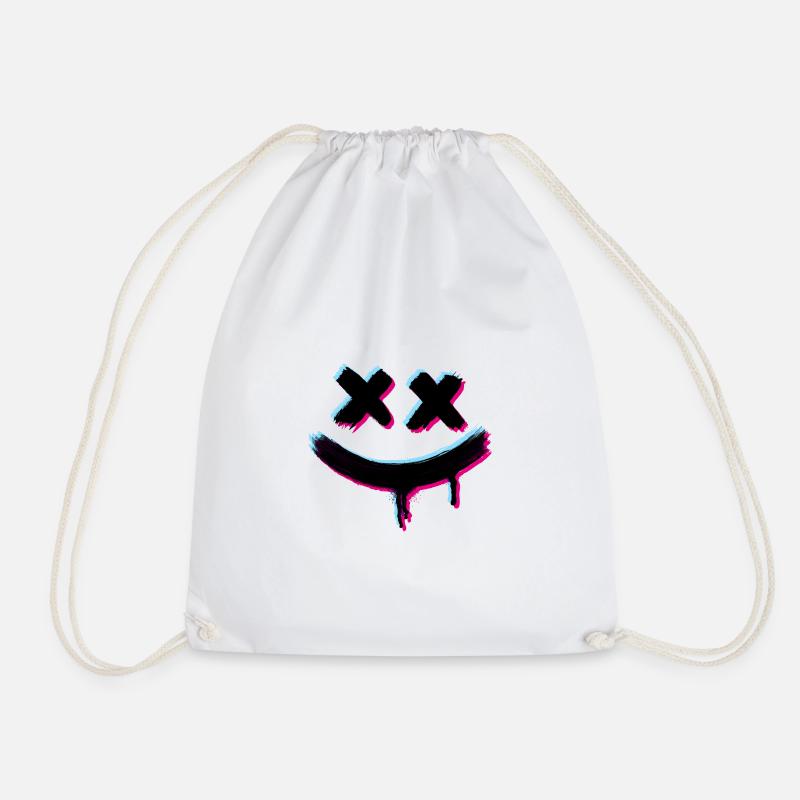 Smiley Glitch Evil - Drawstring Bag - white