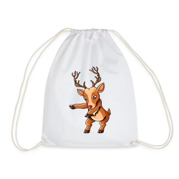 Reindeer with Christmas Cap Floss Dance Christmas - Drawstring Bag - white - Front