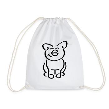 Cute sitting piggy looks friendly - Drawstring Bag - white - Front