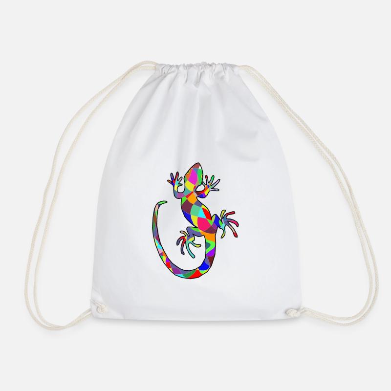 colorful gecko - Drawstring Bag - white