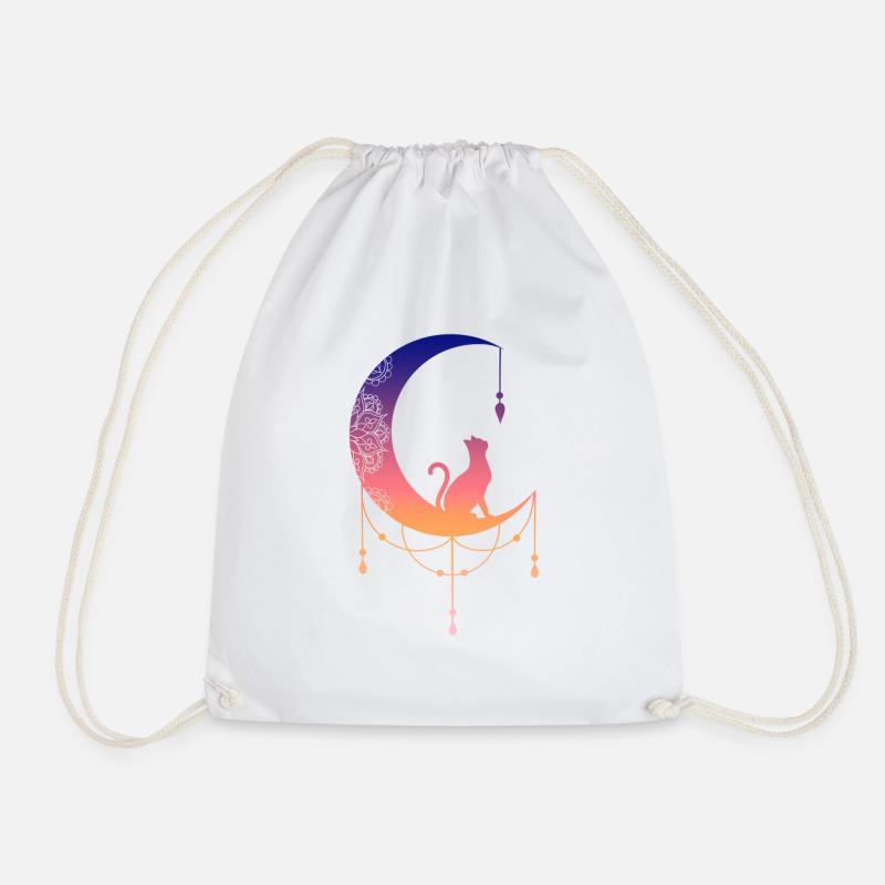 The Cat in the Moon - Drawstring Bag - white