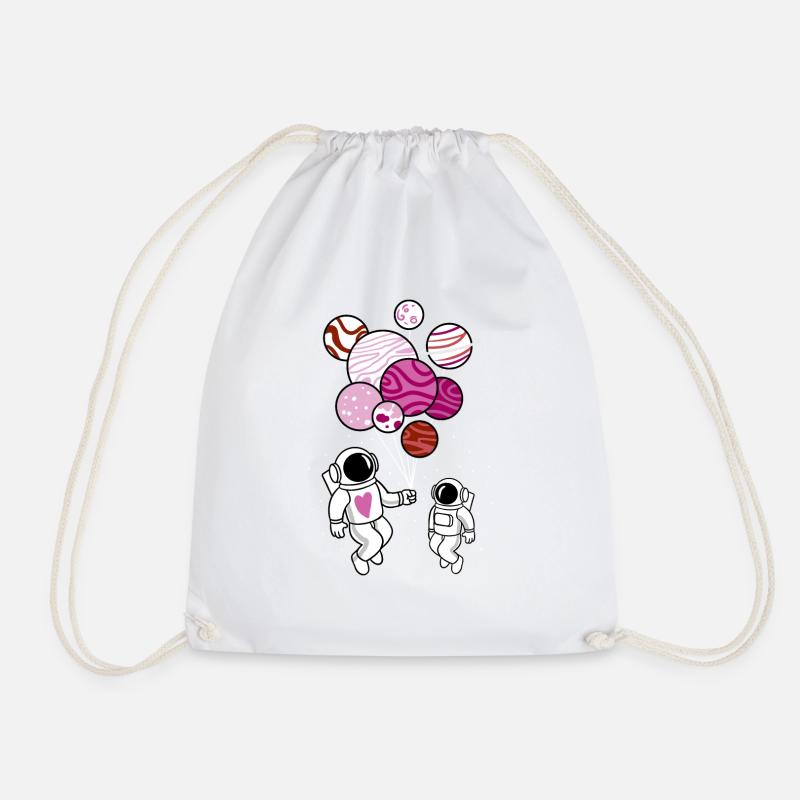 Astronaut holds Lesbian Pride balloons - Drawstring Bag - white