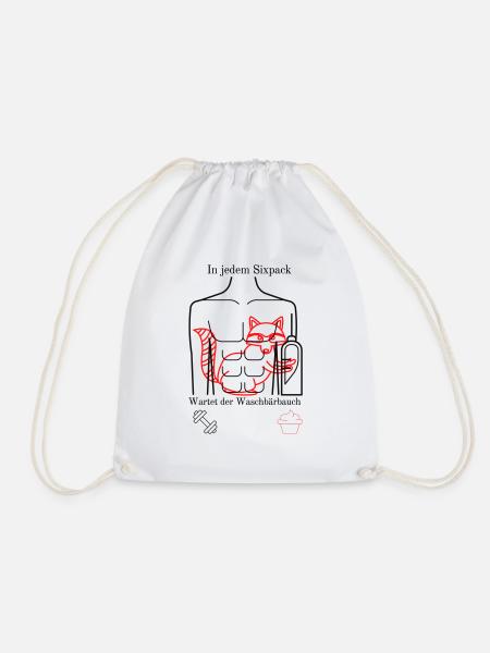 In each six-pack the raccoon belly is waiting - Drawstring Bag - white