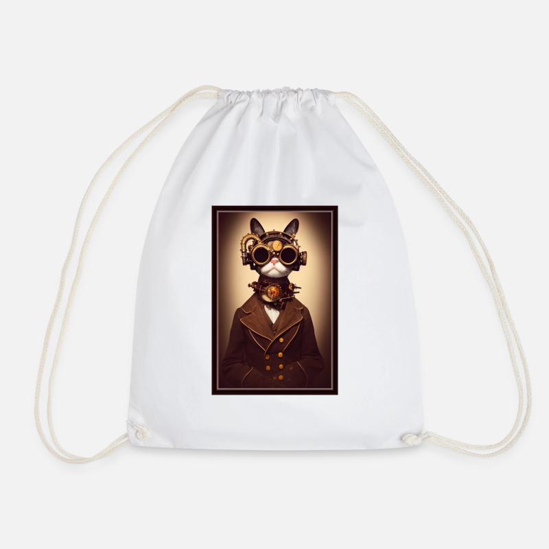 Victorian cat - Drawstring Bag - white