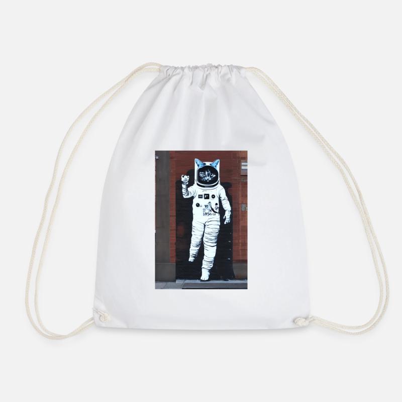 Bansky-style astronaut cat - Drawstring Bag - white