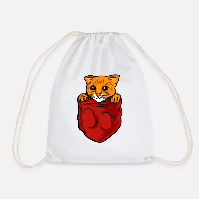 Cat in a pocket - cat in his pocket - Drawstring Bag - white