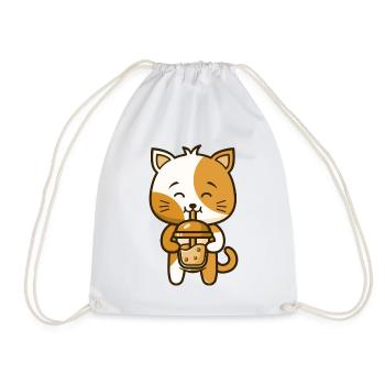 A funny cat kitten drinks Boba Tea Bubble - Drawstring Bag - white - Front
