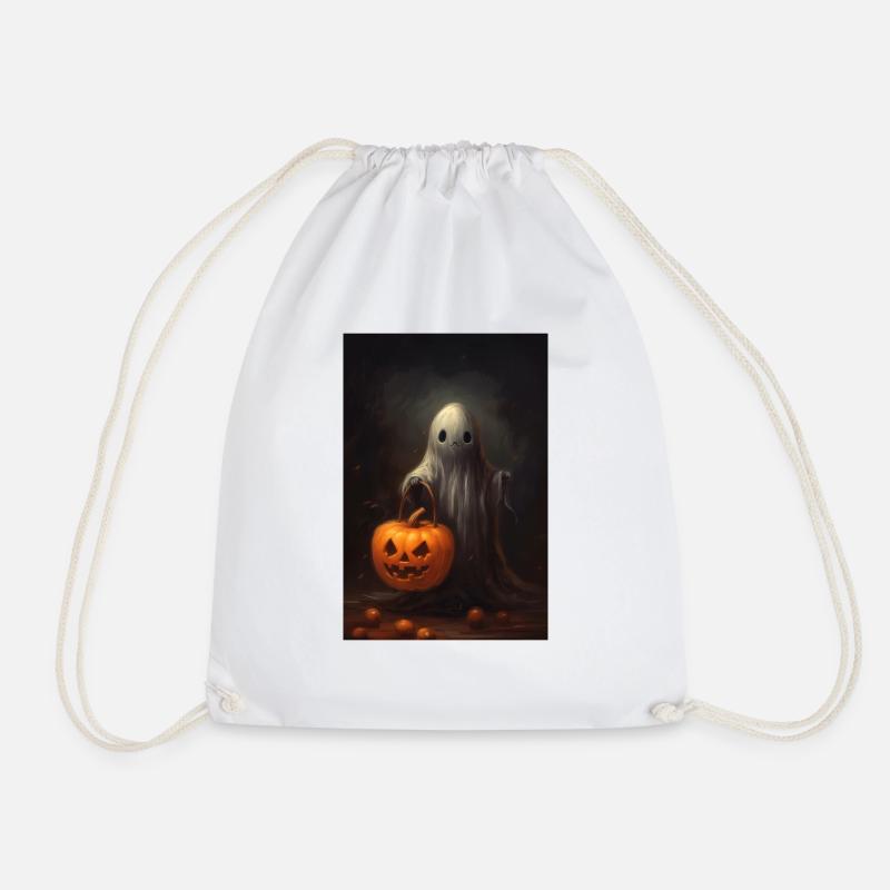 small scary and cute ghost - Drawstring Bag - white