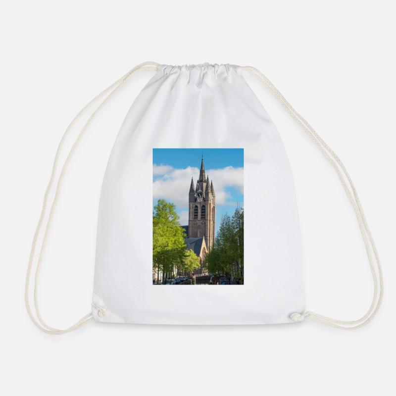Alte Kirche (Oude Kerk) in Delft, Niederlande - Turnbeutel - Weiß