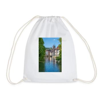 Cityscape of Esslingen am Neckar from Agnesbrücke - Drawstring Bag - white - Front