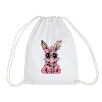 Cool bunny with sunglasses and chewing gum - Drawstring Bag - white - Front