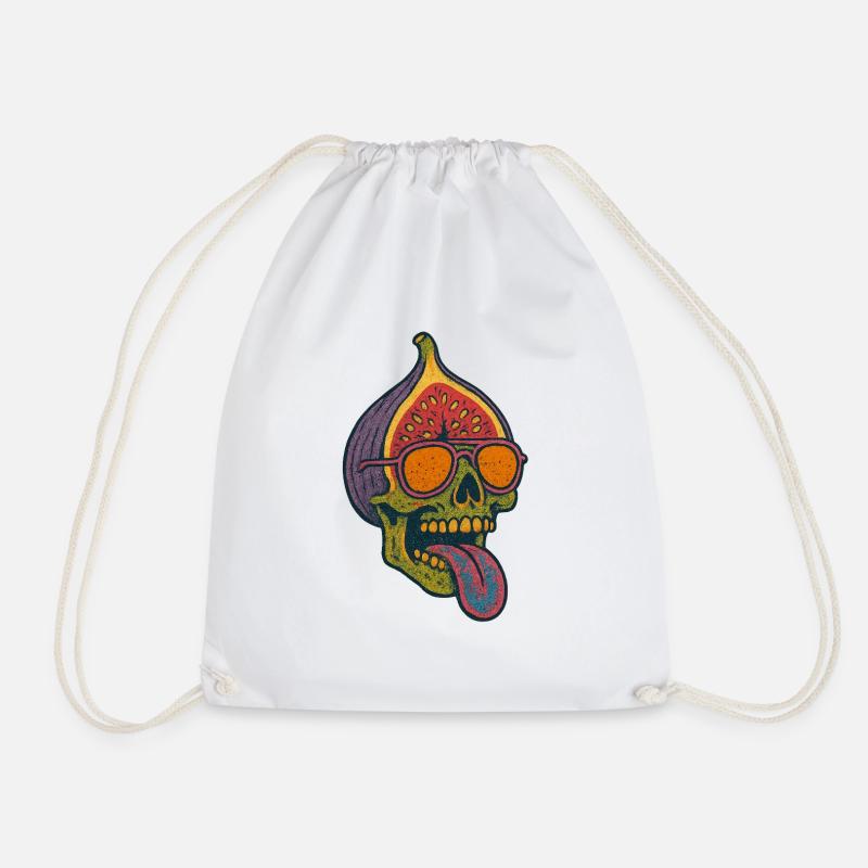Fig Skull Funny Skeleton Vegan Jolly Roger - Drawstring Bag - white