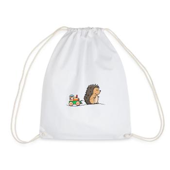 Hedgehog with wooden railroad - Drawstring Bag - white - Front