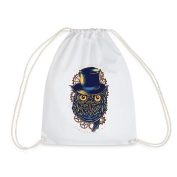 Eule - Steampunk Owl - Turnbeutel - Weiß - Vorne