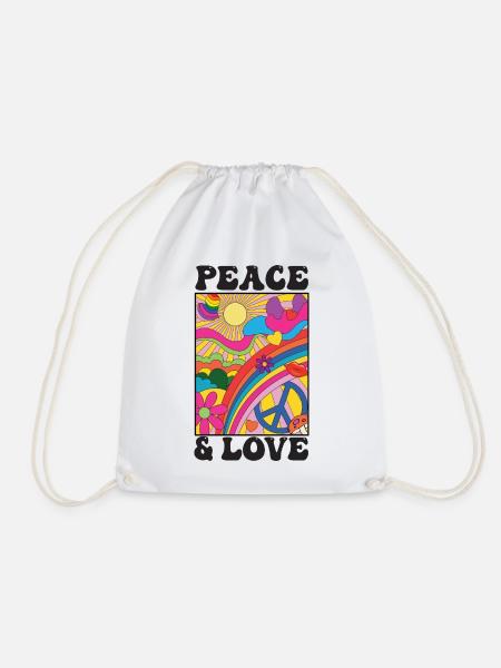 70er Retro Peace and Love Kostüm - Turnbeutel - Weiß