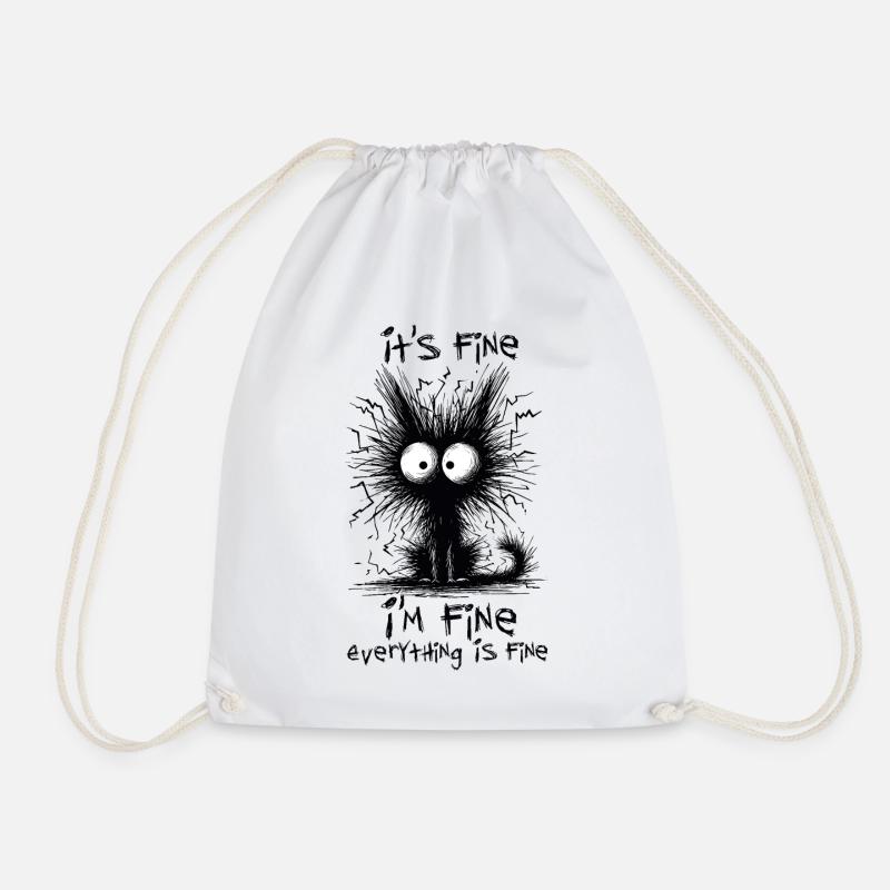 Black Cat It's Fine I'm Fine Everything Is Fine - Drawstring Bag - white