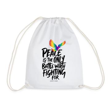 Colombe arc-en-ciel ardente avec texte de paix - Sac de sport léger - blanc - Devant