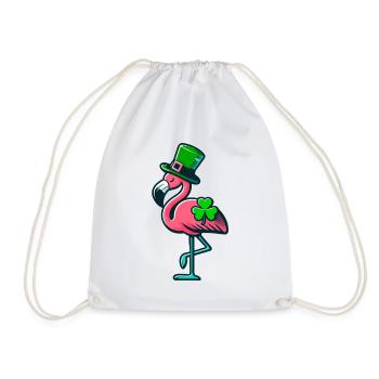 Lucky Flamingo, Funny St. Patrick's Day Design - Drawstring Bag - white - Front