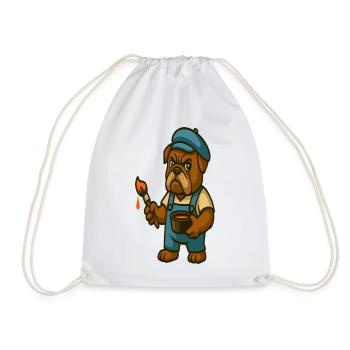 Painter Bulldog Mascot with Paint Bucket - Drawstring Bag - white - Front