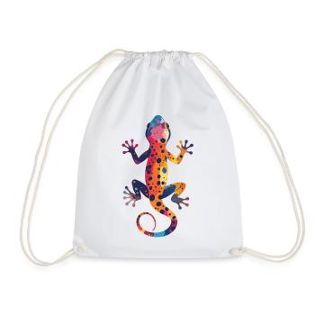 Gecko Color Play Splash Colorful Lizard Art - Drawstring Bag - white - Front