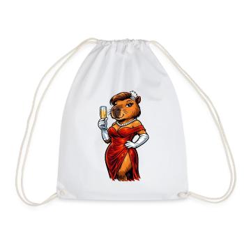 Elegant capybara lady with sparkling wine - Drawstring Bag - white - Front
