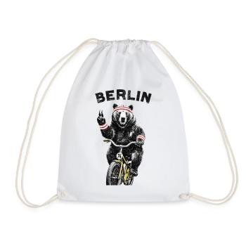 Berlin Bear on Bicycle - Drawstring Bag - white - Front
