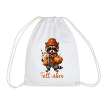 Fall Vibes Raccoon with Pumpkin and Coffee - Drawstring Bag - white - Front