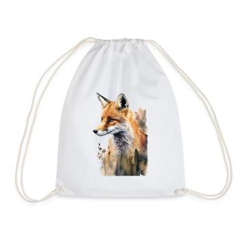 Fox Portrait Watercolors - Drawstring Bag - white - Front