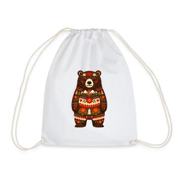 Bear in Folk Style - Drawstring Bag - white - Front