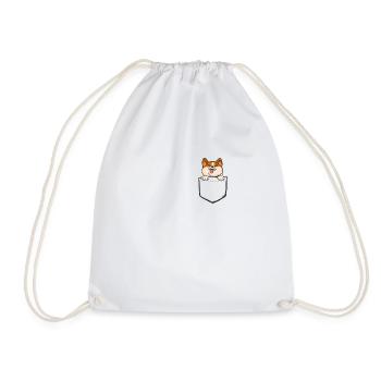Cute Dog Pockets Shirt Corgi gift - Drawstring Bag - white - Front
