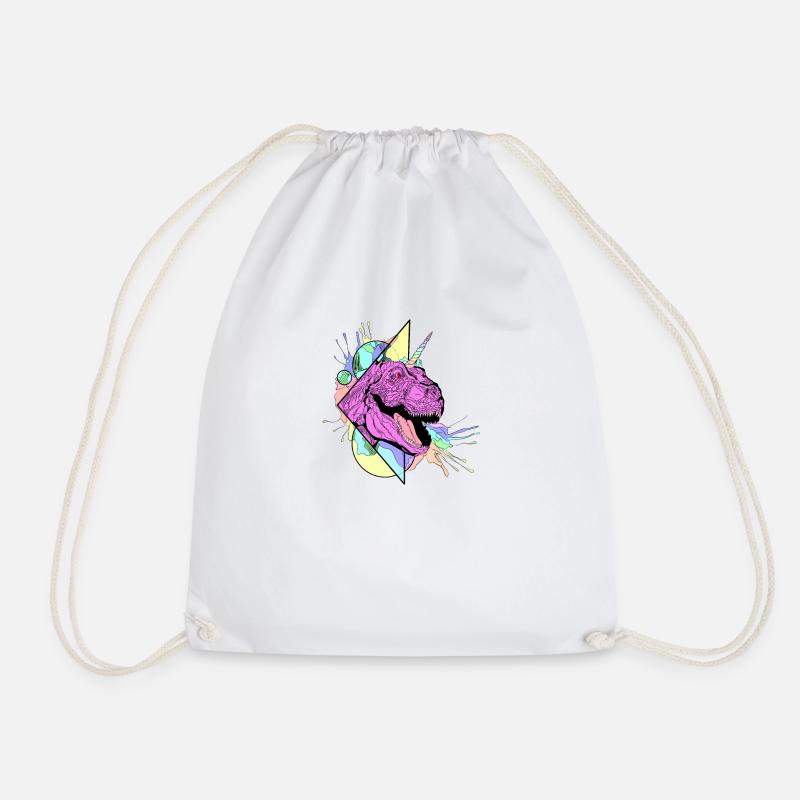 Dinosaur Pink Unicorn - Drawstring Bag - white