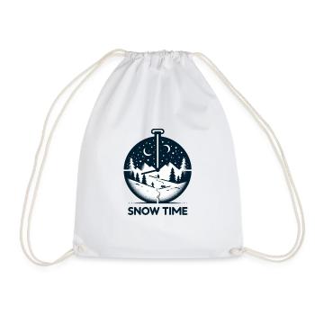 Snow time! SKI pocket watch for comfort skiing - Drawstring Bag - white - Front